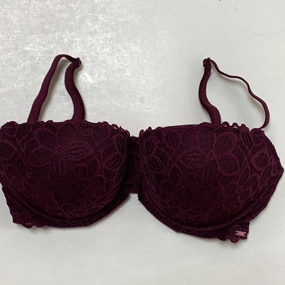 Victoria’s Secret PINK Date Push Up Burgundy Wine Embroidered Lace Bra NWOT - Picture 2 of 11
